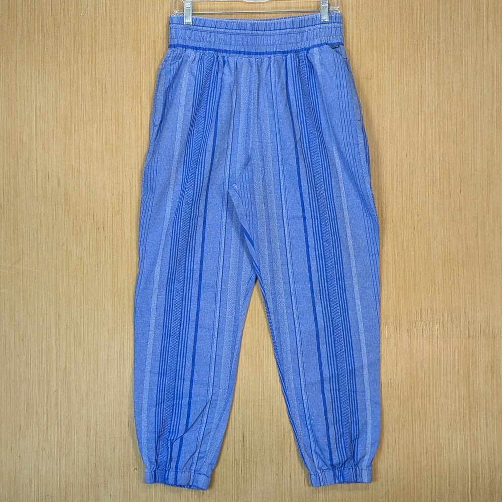 Hurley Womens Boho Indie Blue Striped Jogger Pants Medium Cotton Elastic Waist